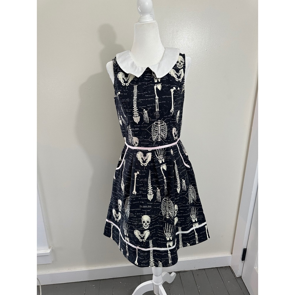 Glow in the Dark Skeleton Anatomy Dress Peter Pan Collar Pink Trim Pockets